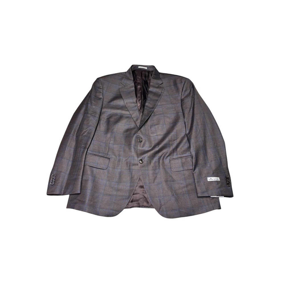 NWT Peter Millar SB Flynn Grey Windowpane Plaid 100% Wool Blazer Mens 44S $595